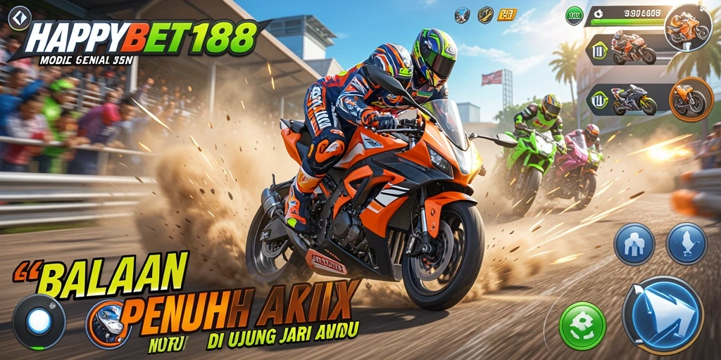 Tampak depan gameplay balap motor di <strong>HAPPYBET188</strong> yang mendebarkan.