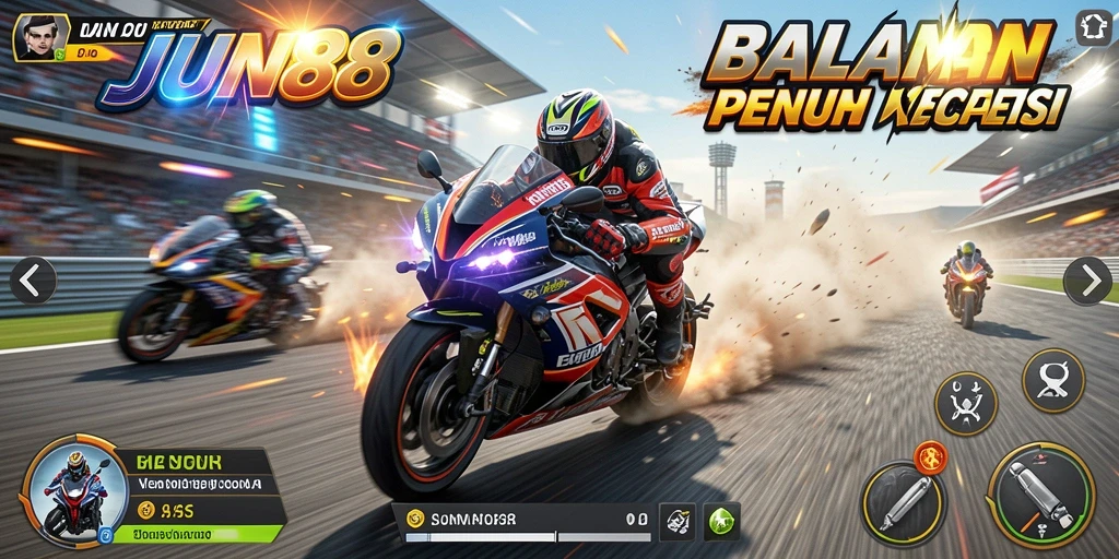Tangkapan layar JUN88 menampilkan balapan motor yang mendebarkan.