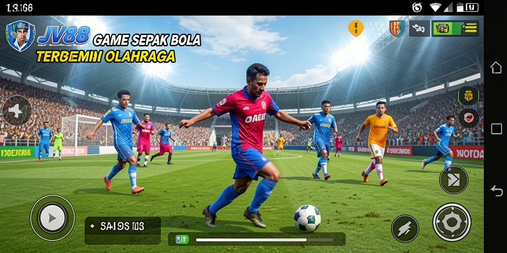 Gameplay JV88 yang menampilkan aksi sepak bola yang dinamis.