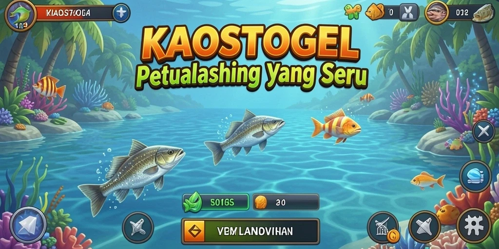 Screenshot gameplay KAOSTOGEL menampilkan aksi memancing yang mendebarkan.