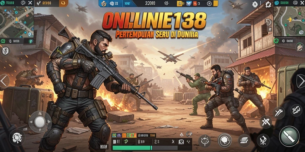 Tangkapan layar utama ONLINE138 menampilkan pertempuran dramatis dalam mode Battle Royale.