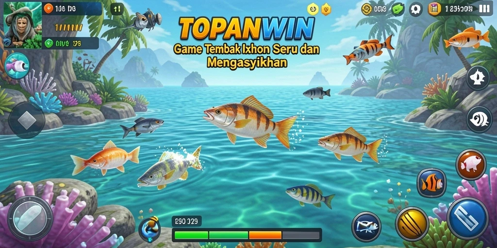 Gameplay seru Tembak Ikan dengan berbagai jenis ikan.