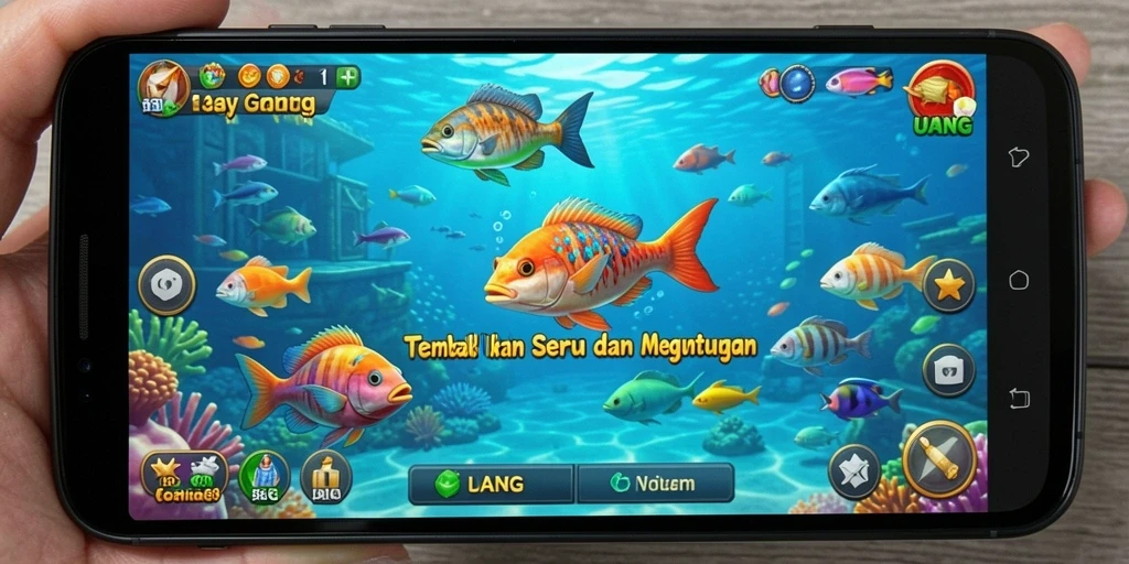 Gameplay menarik UANG dalam menembak ikan berwarna-warni.
